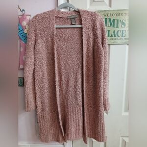 Alexandra + Oak Medium Cardigan Pink Long Sleeve Popcorn Knit Open Cardigan